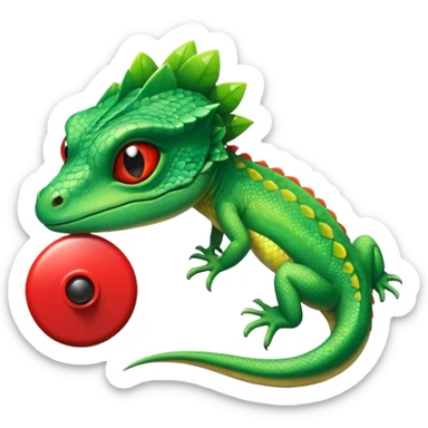 Lazy eye lizard hitting a red button sticker