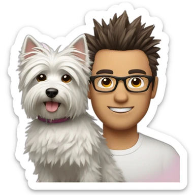 Man with glasses anda spiky hair with westie dog girl sticker