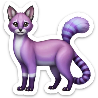 Colorful dark tropical pastel-lilac-lavender-violet iridescent pastel white glorious divine exotic cute cool beautiful shiny beautiful fantasy-caracal-civet-genet-sergal-vernid-Cacomistle-oncilla-animal-Fakémon-hybrid-fursona (full body) sticker