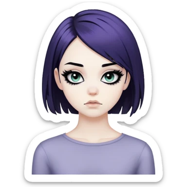 emo alternativ hair, pale skin,  dark iris, pretty bratz baddie, strong black eyeliner sticker
