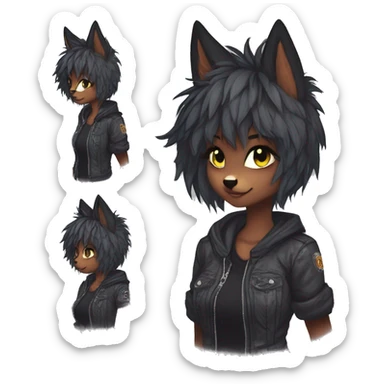 Edgy cute modern punk techwear anthro furry sona by Falvie, LiLaiRa, AngieWolf sticker