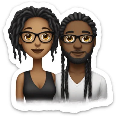 black couple with locs, male lightskin with long black locs, female brown skin with glasses and BLACK locs tied up kissing full body sticker