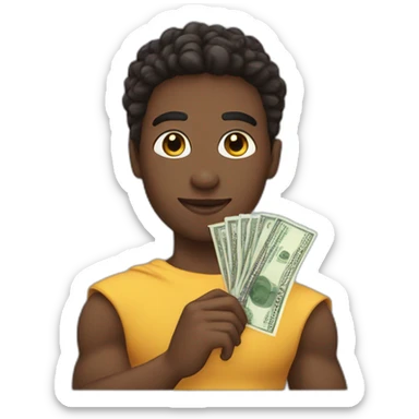 gender and race neutral human as a superhero holding a € bill sticker