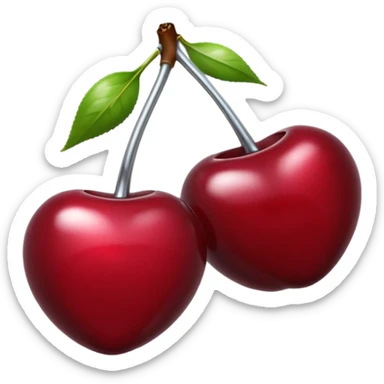 A pair of cherries emoji made of liquid silver chrome, smooth rounded shapes, glossy metallic surface, subtle sensual vibe, luxury sexy aesthetic, iOS emoji style, centered, clean white background sticker