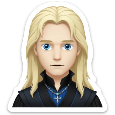 Lestat de Lioncourt with white skin, blue eyes , long blonde hair, black outfit sticker