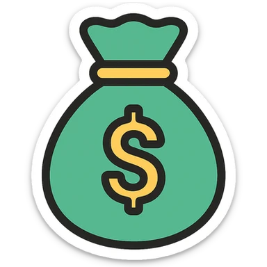 money bag icon, color outline style with green and gold accents sticker