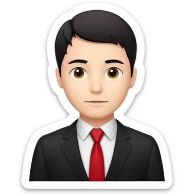 lawyer wear black suti with red tie, with black hear sticker