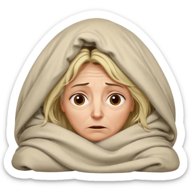 A 55-year-old woman lying in bed at night, unable to sleep. She looks exhausted and desperate, with visible dark circles under her eyes, tired facial expression, slightly messy hair. She is under the blankets, staring at the ceiling.  sticker