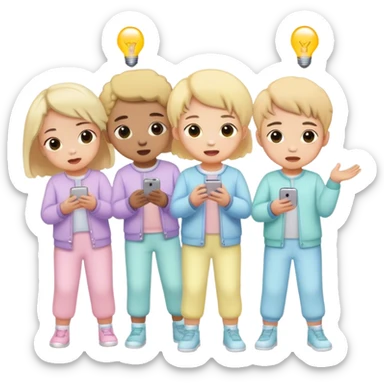 children in pastel clothes play sticker