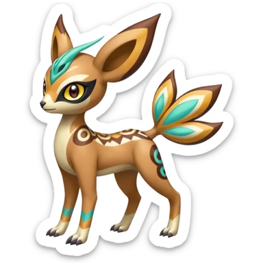 Tribal Colorful Exotic Fionbri-Falvie-Vernid-Meloetta-Pokémon-Fakémon-Digimon-Spectrobe-hybrid-fusion, full body sticker