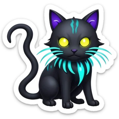 Black Dark Nocturnal Neon-glowing Abyssal Nightly Abyss-Cat-Fakémon Creature sticker