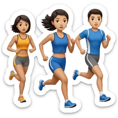 a female co-worker running and other co-workers chasing her  - female co worker with dark hair way in front... others far behind -- male and female co workers chasing female co worker -- make the other co workers far away in distance sticker