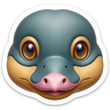 cute close-up of platypus face, zoom in on duck bill and eyes, anatomically accurate but adorable, detailed features, proper coloration, natural expression sticker