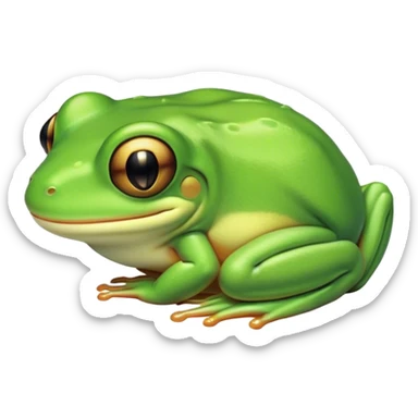 Meme-Worthy Cute Sleeping Green Tree Frog Portrait Emoji, Head resting peacefully with a contented smile, showcasing a compact, vividly green body with softly closed, serene eyes, Simplified yet adorably endearing features, highly detailed, glowing with a soft, drowsy jungle light, high shine, relaxed and utterly lovable, stylized with an air of playful laziness, soft glowing outline, capturing the essence of a sleeping green tree frog that feels destined to become the next viral icon of adorable rest! sticker