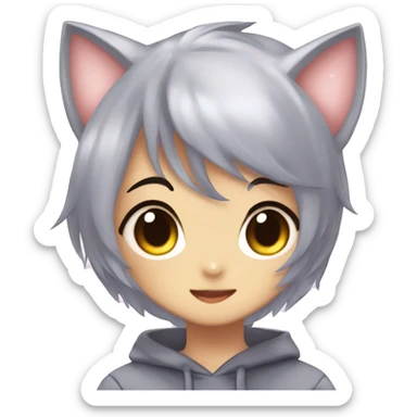 Cute Kawaii Beautiful Gorgeous Sparkly Shiny Blushing Anime Style Shojo Catboy With Pretty Hair And Hoodie Trendy Style Outside sticker