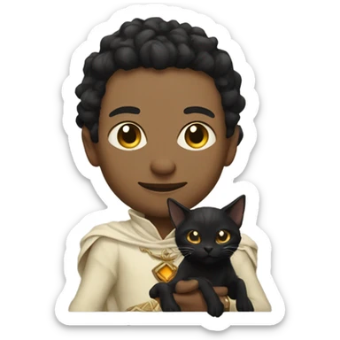 A pale sun warlock who is holding a black kitten sticker
