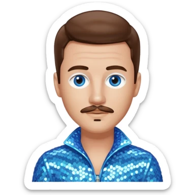 Benson Boone (b.2002), Pop Singer with blue eyes, brown hair and thin mustache, icy blue sequin outfit sticker