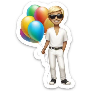 smiling boy in white with tinted sunglasses holding number balloons 25 sticker