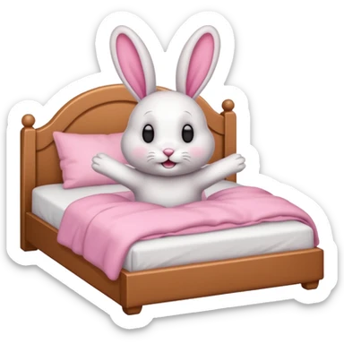 cartoon rabbit jumps out of bed sticker