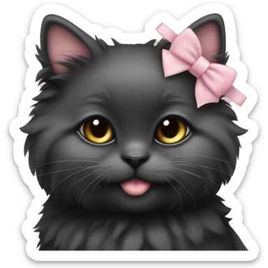 fluffy fat black kitten with pale pink bow sticker