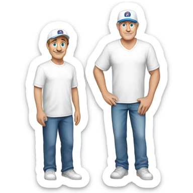 us veteran, dad, older than most dads with teenage son, Love's God, security team volunteer at church, caucasian, clean cut, blue eyes, brown hair, 6'3" tall, 255lbs, young looking 59-year-old, white ball cap sticker