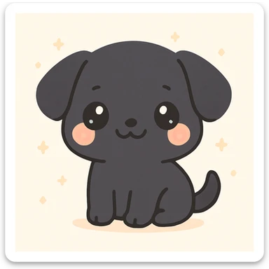 black dog, kawaii style, chibi proportions, blushing cheeks sticker