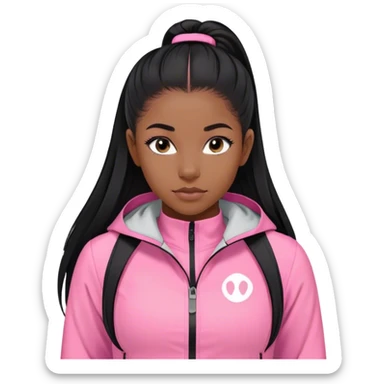 black girl with black straigh Long hair and baby hairs with pink lululemon jacket on  sticker