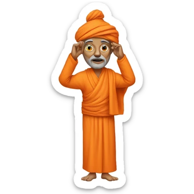 old slim swami with all orange cloths and u shaped chandlo on his forhead sticker