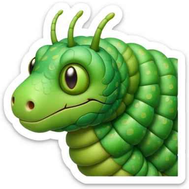 Cinematic Realistic Noble Caterpillar Portrait Emoji, Poised and serene, with a slender, segmented body covered in vivid, detailed green scales accented by subtle natural patterns, and a tiny, focused face with delicate, inquisitive eyes, rendered with lifelike texture and soft natural lighting, high shine, intelligent and delicate, styled with an air of woodland elegance, focused and attentive, soft glowing outline, capturing the essence of a watchful and confident looper caterpillar that appears ready to inch gracefully out of the screen with natural authority! sticker