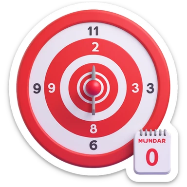 3D emoji of a calendar with a red and white bullseye target symbol on one of the dates sticker