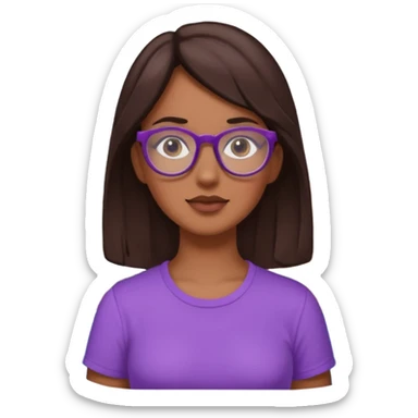 Chica de pelo moreno con gafas, lleva camisa violeta. Piel morena clara. Con Torre de Hércules detrás sticker