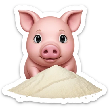 A pig with a dollar bill held to his nose looking down at a small pile of flour  sticker