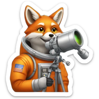 fox in a cosmonaute suit and a telescope sticker