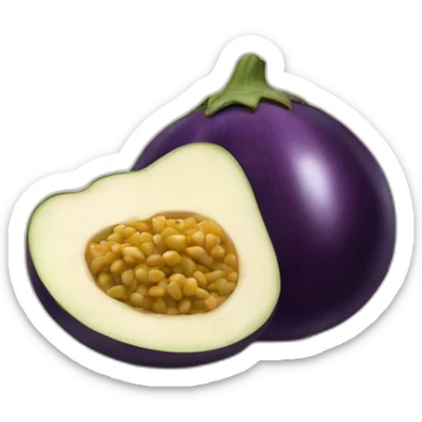 Une pêche mangeant une aubergine sticker