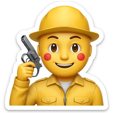 It should look like the smiling emoji with a gun to his head. The muzzle is pointed towards his face with a little distance between the muzzle and the left side of the head. It should look like he wanted to shoot himself in the head. (Ironically) sticker