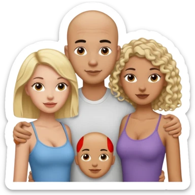 throuple tatted bald boyfriend with two girlfriends, one long blonde hair, other short curly brunette  sticker
