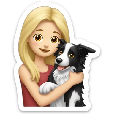 Blond girl hugging border collie sticker
