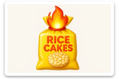 emoji stile iphone di un pacco di gallette di riso con fiamma 3d sopra sticker