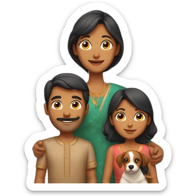 indian family of four with one son and one daughter and a dog sticker