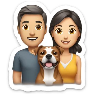 man and Chinese lady with brown Staffordshire terrier dog sticker