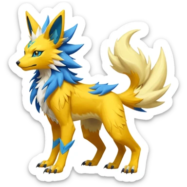 Feral Quadrupedal Digitigrade Luxray-Jolteon-Renamon-Zeraora-Vernid-Sergal-fusion-hybrid-creature, full body  sticker