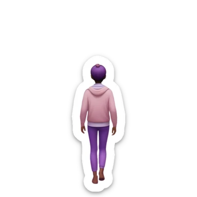 A small figure walks back across a foggy bridge, holding soft pink and purple orbs in each hand—symbolizing compassion and forgiveness. A gentle heart aura trails behind them, showing healing in motion. sticker