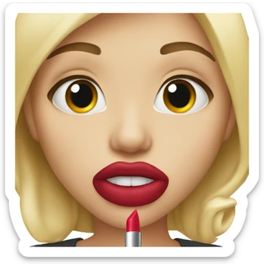 A blonde girl she is putting lipstick  sticker