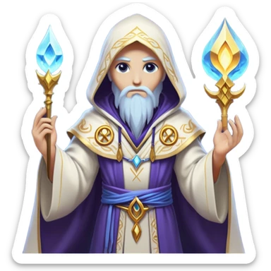 Clash of Clans aesthetic friendly Mage Portrait Emoji, With an enigmatic, slender build draped in flowing mystical robes adorned with arcane symbols, piercing eyes and a determined aura, his face rendered in a natural skin tone (not yellow), Simplified yet sharply defined features, highly detailed, glowing with a cool, otherworldly radiance, high shine, wise and resolute, stylized with an air of ancient sorcery, focused and mystical, soft glowing outline, capturing the essence of a powerful mage ready to unleash enchanted spells on epic adventures! sticker