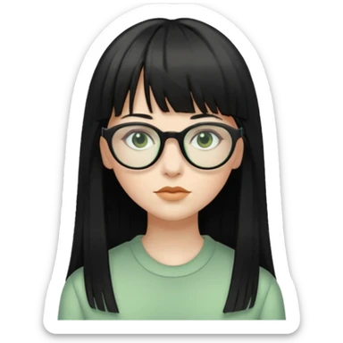 oculos, cabelo preto e longo e com franja reta, mulher e zumbi verde sticker