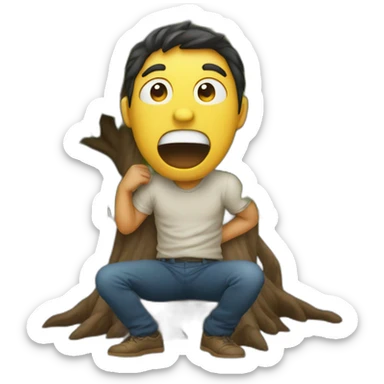 man under a tree with his pants fallen down and his mouth wide open in shock sticker