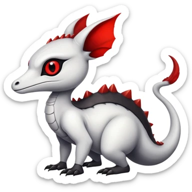 a white exotic edgy vernid-fionbri-creature, with black belly and red eyes, full body sticker