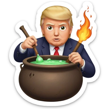 Donald trump grimacing and making potion in a cauldron  sticker
