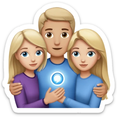 3 people. Throuple. Blank woman with blond hair and blue eye color on left. And also a blank man with brown hair and grey eye color in the middle. And a blank woman with brown hair and grey eye color on the right. Holding each other sticker