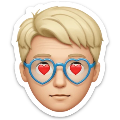 a romance novelist, romantic, dizzy, male, with a heart-shaped glasses sticker